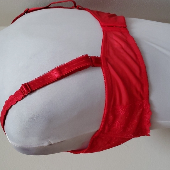 Bra & Panty Set Sizes 38DD/1x Red Lace By Felina Lingerie & Donna Loren - Picture 13 of 16